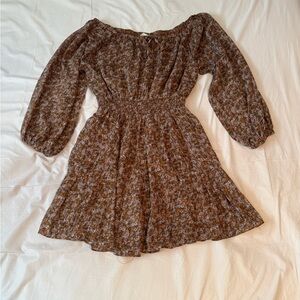Bohme Floral Mini Dress Womens S Brown Boho Cottagecore Puff Sleeve